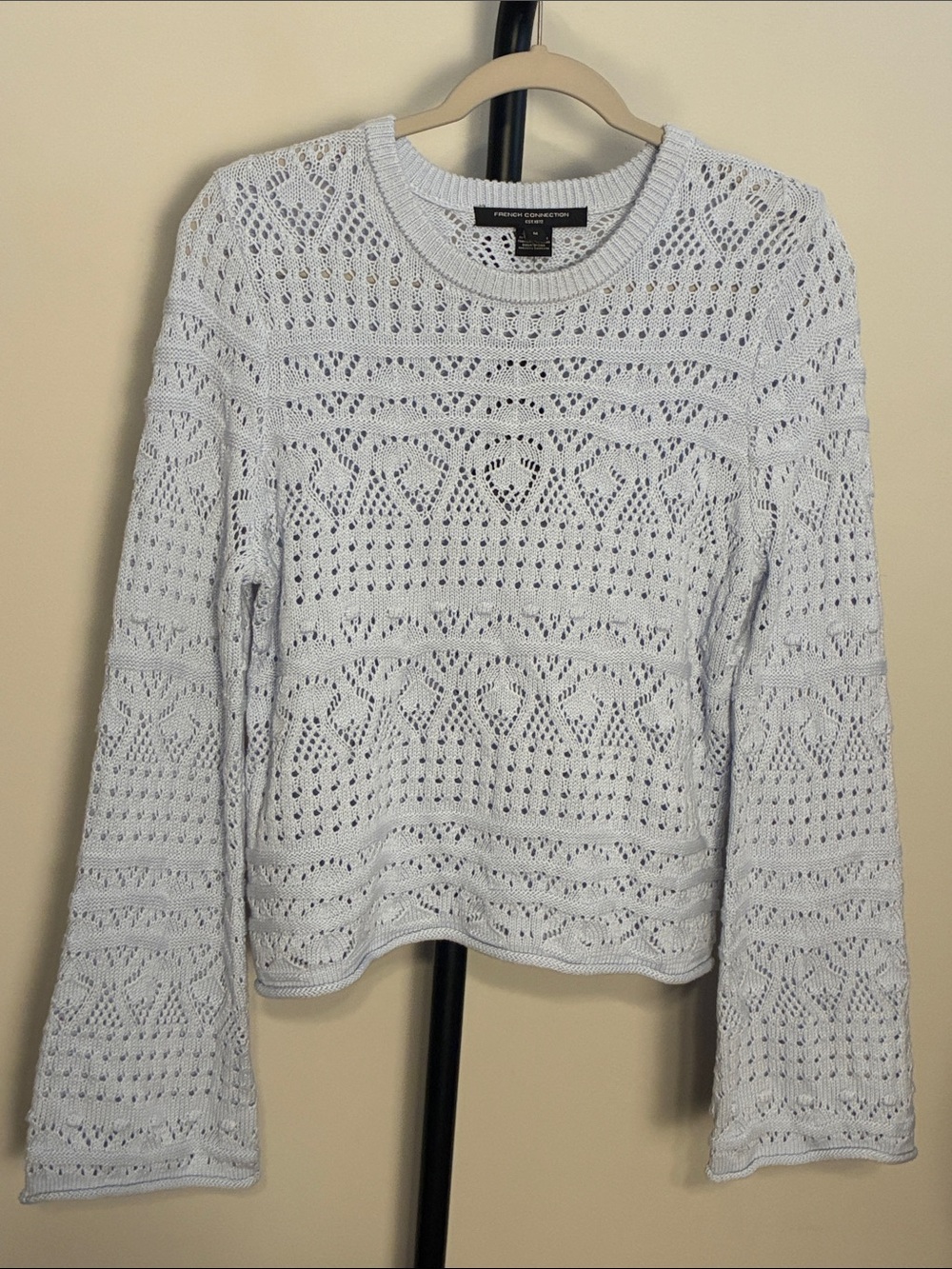 French Connection Light Blue Open-Knit Cotton Sweater Medium NWT 78YYF
